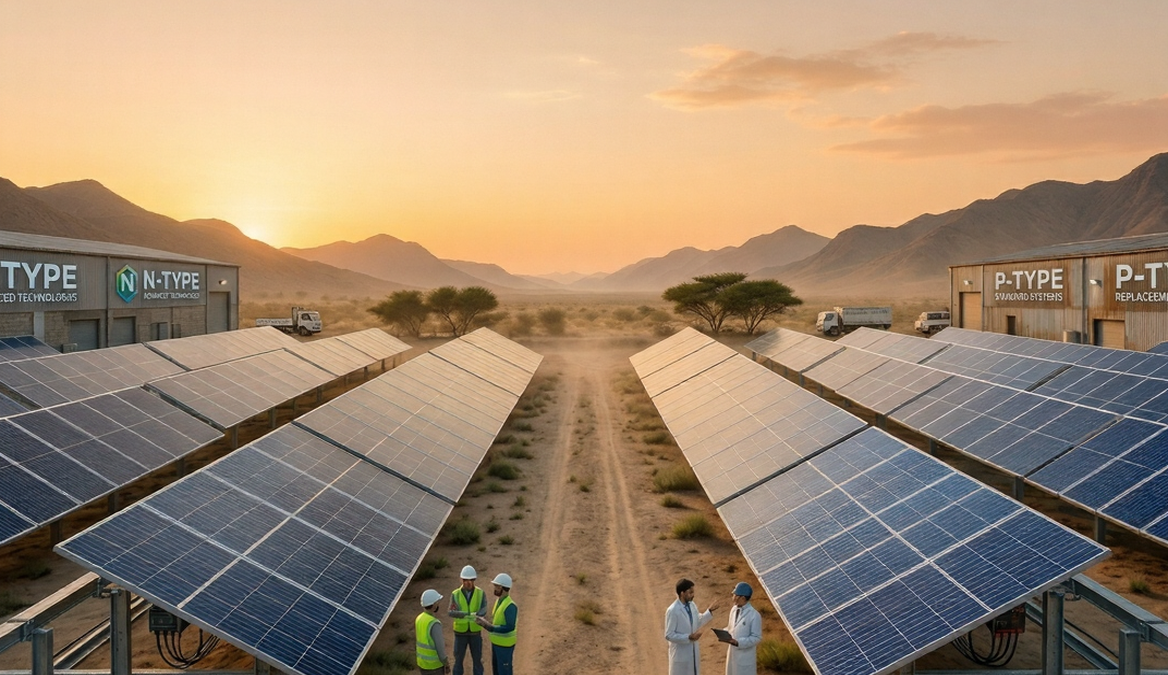 N-type solar panels technology in Pakistan showing higher efficiency, lower degradation and comparison with P-type panels