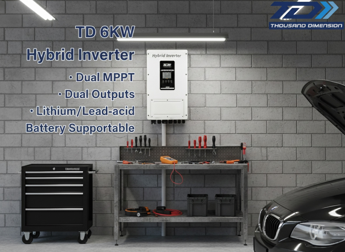 TD (Thousand Dimension) 6K-SPLVES2-EU-P2 6kW Single-Phase Low Voltage Hybrid Inverter with Colorful Touch LCD and IP66 rating.2