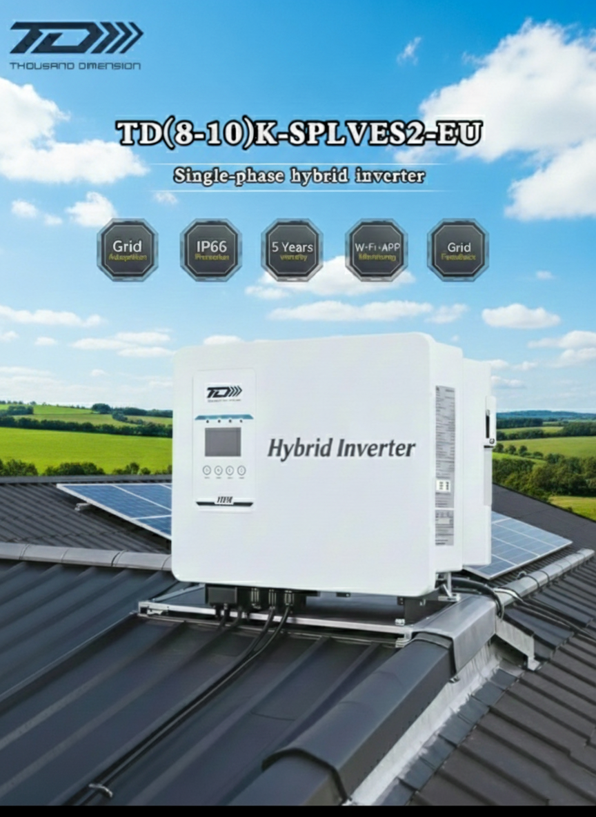 Thousand Dimension TD 8K-SPLVES2-EU-P2 8kW Single-Phase Low Voltage Residential Hybrid Inverter with colorful touch LCD
