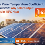 Solar panel temperature coefficient showing power loss as panel temperature rises above 25°C