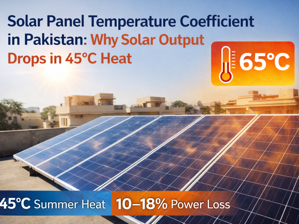 Solar panel temperature coefficient showing power loss as panel temperature rises above 25°C