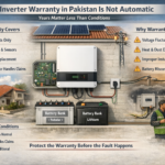 Solar inverter warranty terms in Pakistan explained, showing installation conditions, grid voltage impact, and environmental factors affecting coverage