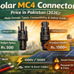 Solar MC4 connector male female waterproof 1500V pair installed on rooftop solar system in Pakistan