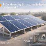 Solar mounting structure on flat RCC roof in Pakistan with hot dip galvanized steel frame, cross bracing, anchor bolts, aluminum rails and inverter setup (2026 guide)