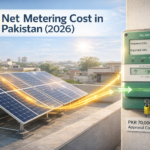 Net metering cost in Pakistan 2026 showing bi-directional green meter installation and residential solar rooftop system under DISCO approval process