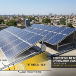 Rooftop solar panels in Pakistan installed at an optimal tilt angle of 25 to 33 degrees, showing summer and winter sun positions for balanced year-round solar output.