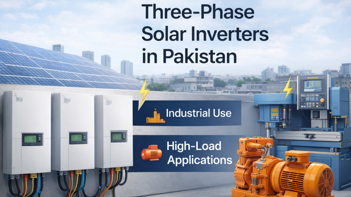 Three-phase solar inverter system in Pakistan, powering industrial and high-load electrical equipment