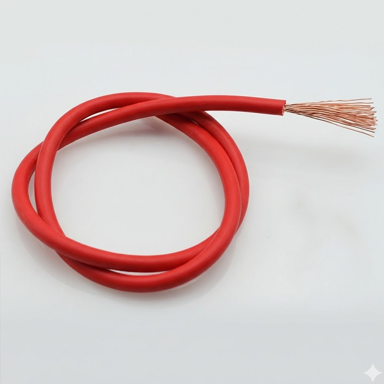 16mm square single core flexible copper cable in Red and Black for solar battery interconnections and UPS wiring.