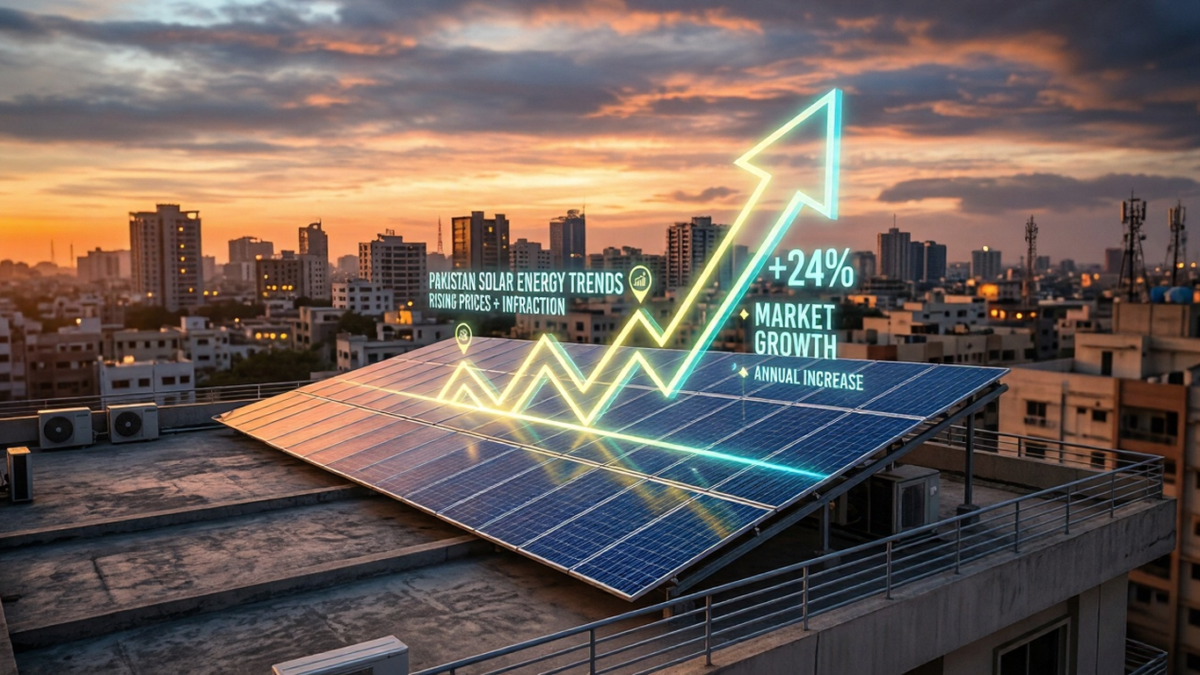 Visual explaining inflation impact on solar prices in Pakistan including currency depreciation, import cost, and installation components
