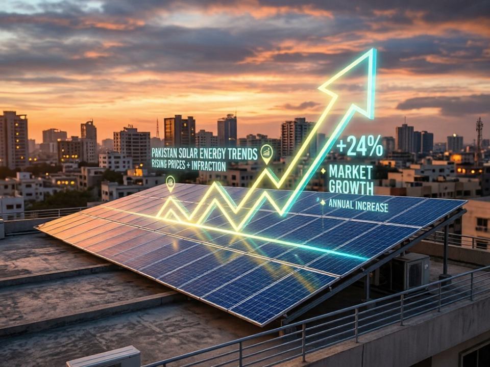 Visual explaining inflation impact on solar prices in Pakistan including currency depreciation, import cost, and installation components