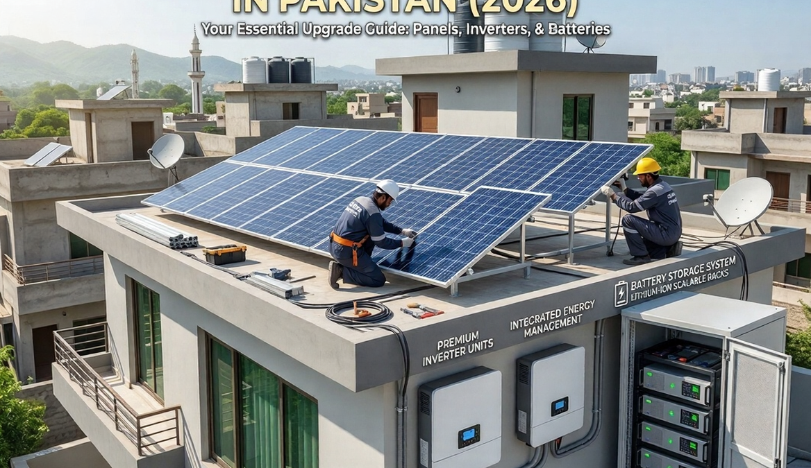 Solar system expansion options in Pakistan showing panels, inverter upgrade and lithium battery addition on residential rooftop in 2026