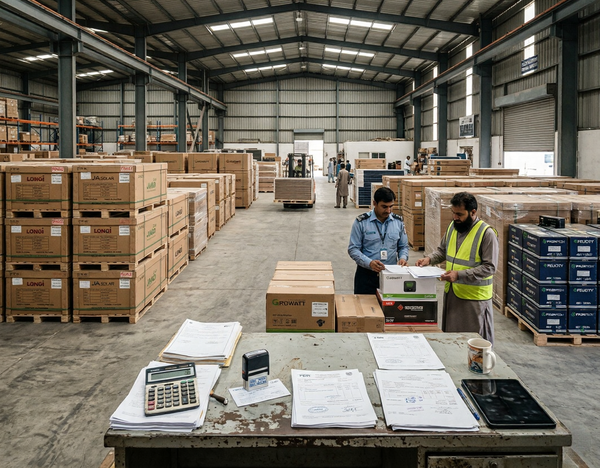 Solar equipment tax in Pakistan 2026 showing GST impact on solar panels, inverters, and battery systems