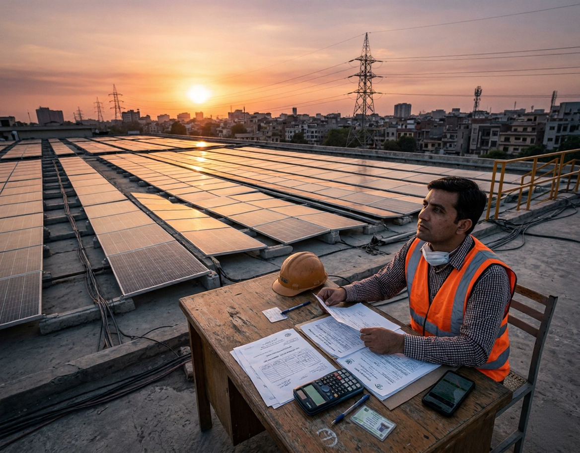 Customs duty on solar panels in Pakistan showing rooftop solar panels with tax documents and calculator representing GST rules and solar import policy.