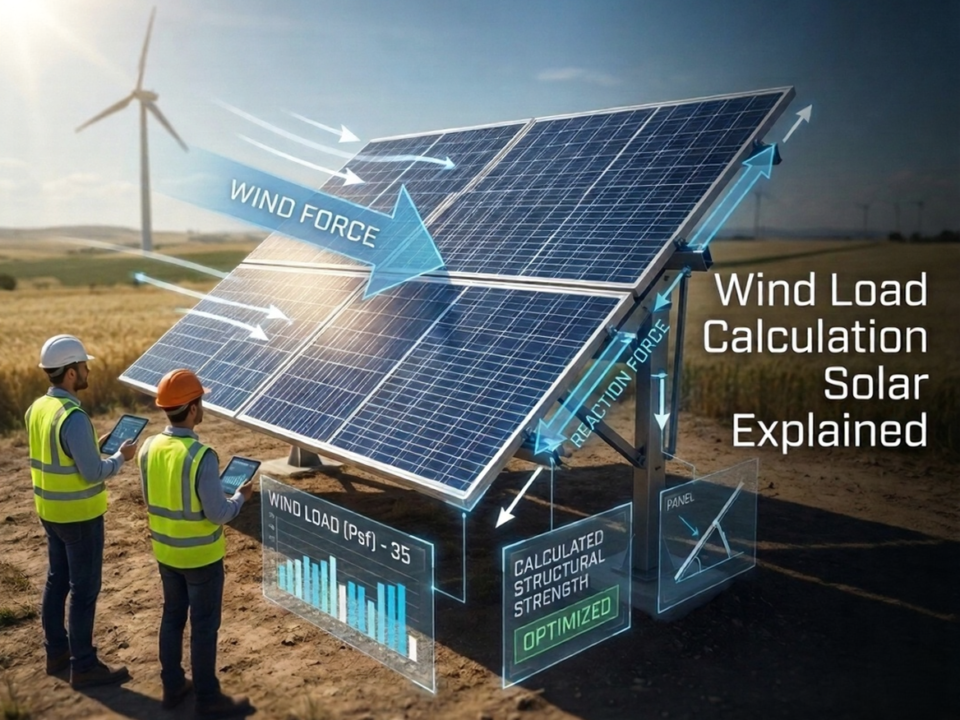 Diagram explaining wind load calculation on rooftop solar panels and mounting structures