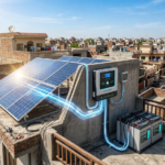 solar charge controller connected to solar panels and battery bank in a rooftop solar system in Pakistan showing MPPT battery charging setup