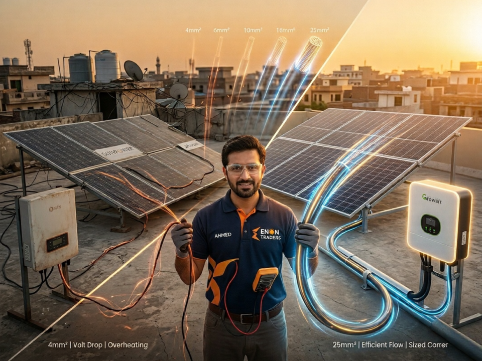 DC cable sizing for solar system in Pakistan showing voltage drop and cable size chart