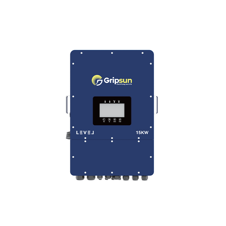 Gripsun VLS-15K-H1 15kW three-phase hybrid inverter with intelligent LCD display and IP65 rugged design for industrial and residential use.