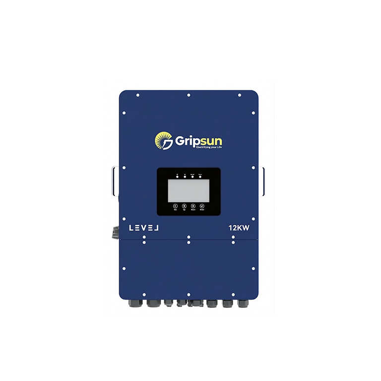 Gripsun VLT-12K-H1 12kW Low Voltage Three-Phase Hybrid Inverter with integrated LCD display and industrial IP65 waterproof casing.