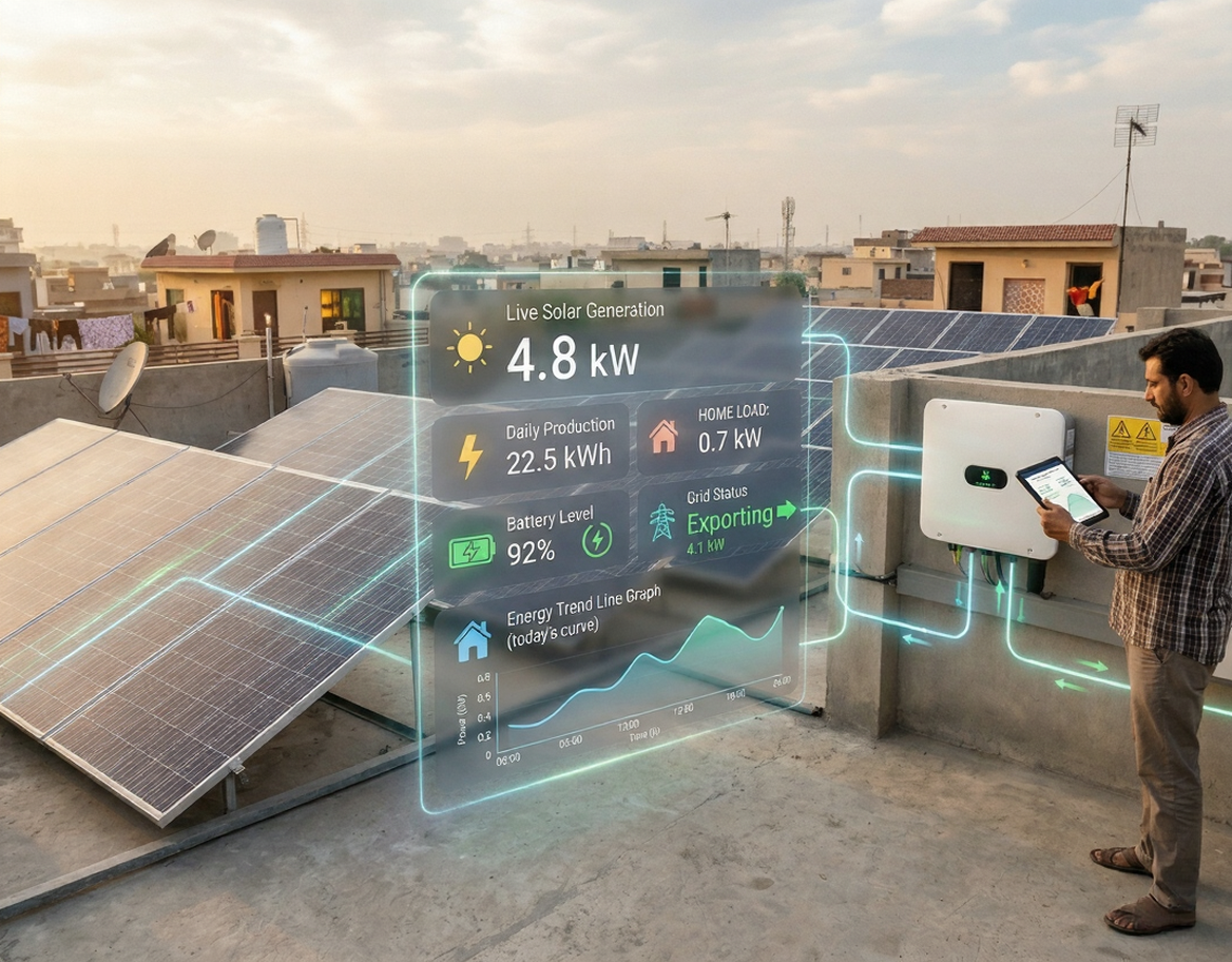 solar inverter energy production graph showing daily peak generation in Pakistan climate