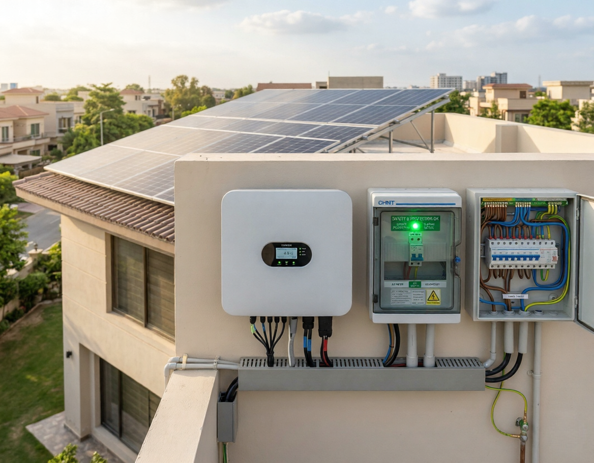 AC breaker installed in a rooftop solar system for safe AC protection