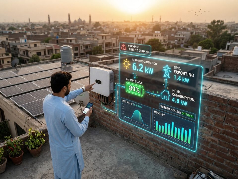 solar inverter energy production graph showing daily peak generation in Pakistan climate
