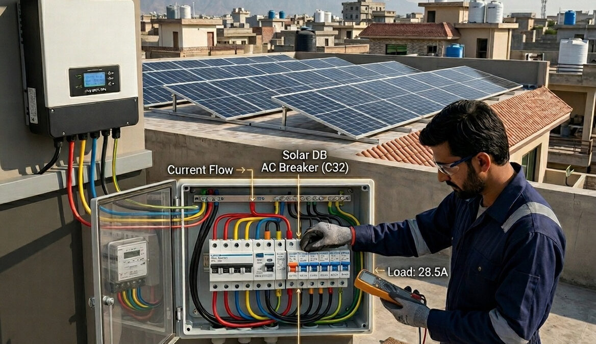 AC breaker installed in a rooftop solar system for safe AC protection