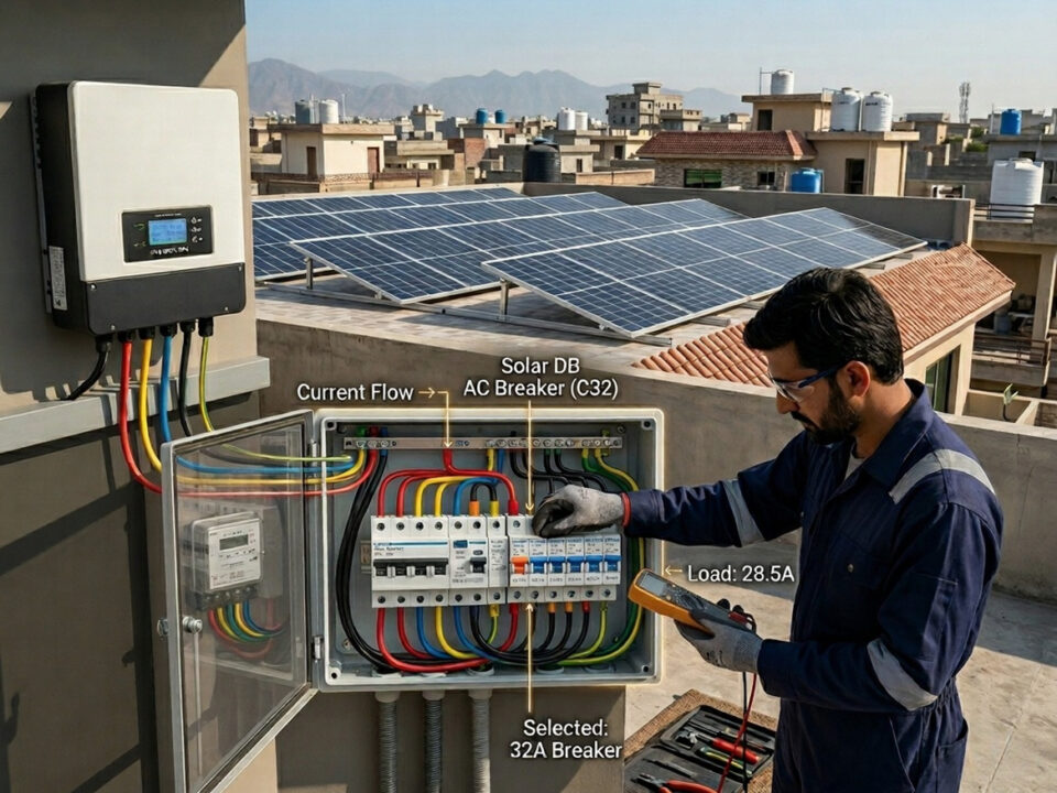 AC breaker installed in a rooftop solar system for safe AC protection