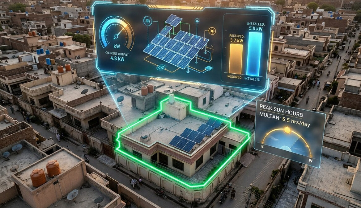 Rooftop solar panels installed on a residential home in Pakistan