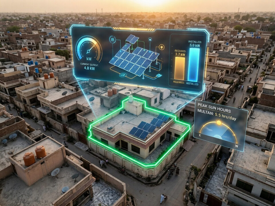 Rooftop solar panels installed on a residential home in Pakistan
