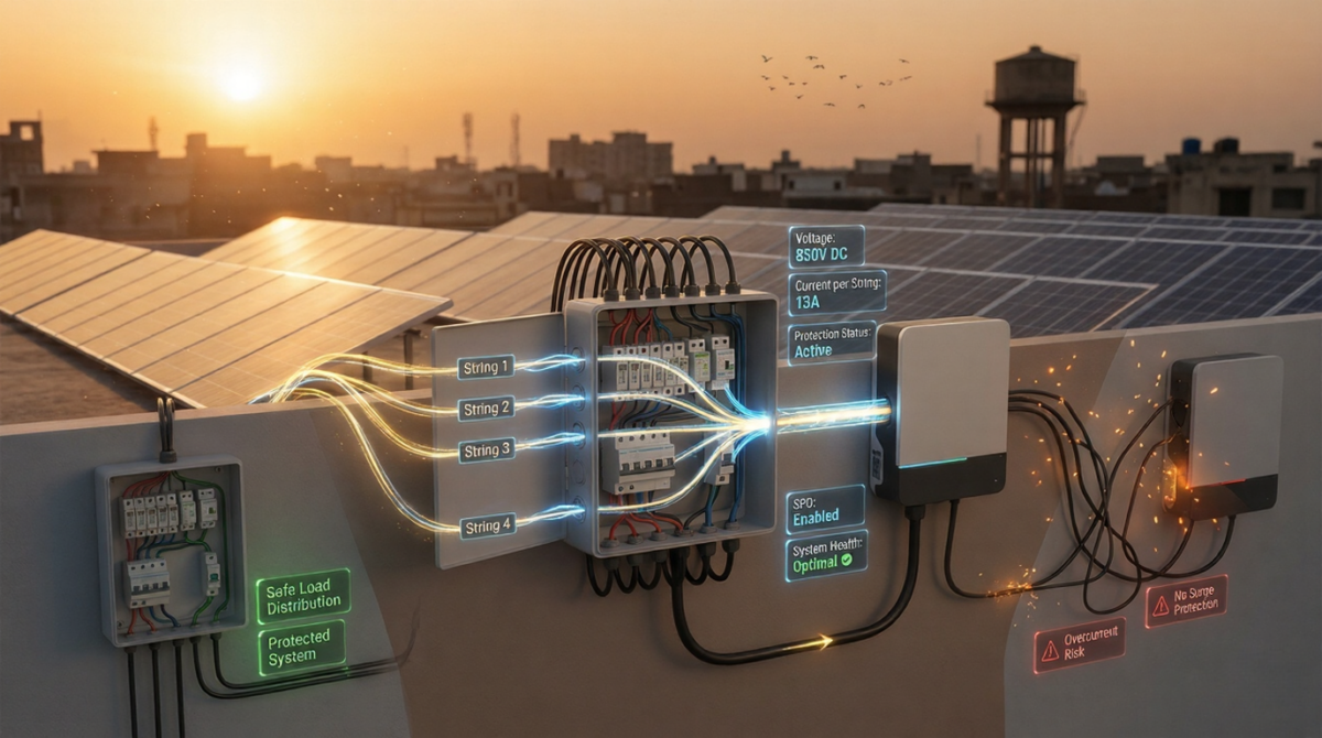 Solar combiner box installed in a residential solar system in Pakistan